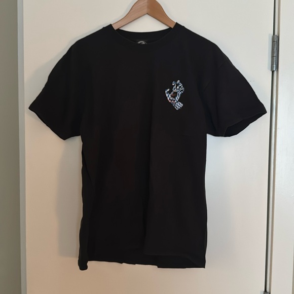 Black Santa Cruz Tee with Classic Screaming Hand Checkered Graphic - Picture 2 of 7